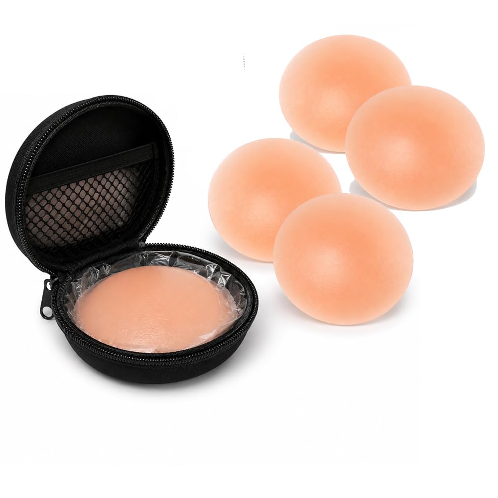 Reusable Silicone Nipple Covers for Women | 2 Pairs (4 Pieces) Invisible Adhesive Breast Covers | Strapless Backless Dress Accessories | Skin Tone