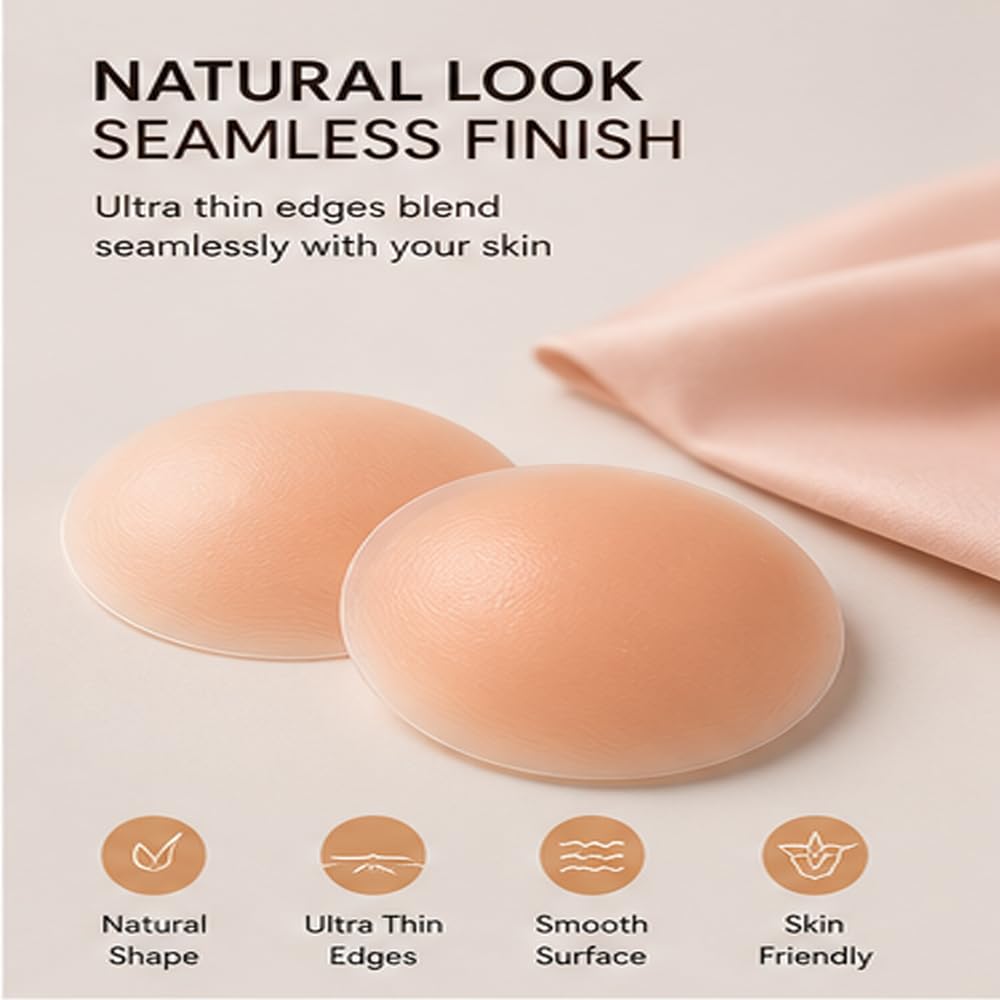 Reusable Silicone Nipple Covers for Women | 2 Pairs (4 Pieces) Invisible Adhesive Breast Covers | Strapless Backless Dress Accessories | Skin Tone