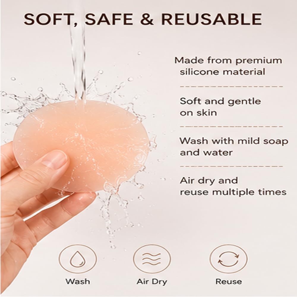 Reusable Silicone Nipple Covers for Women | 2 Pairs (4 Pieces) Invisible Adhesive Breast Covers | Strapless Backless Dress Accessories | Skin Tone