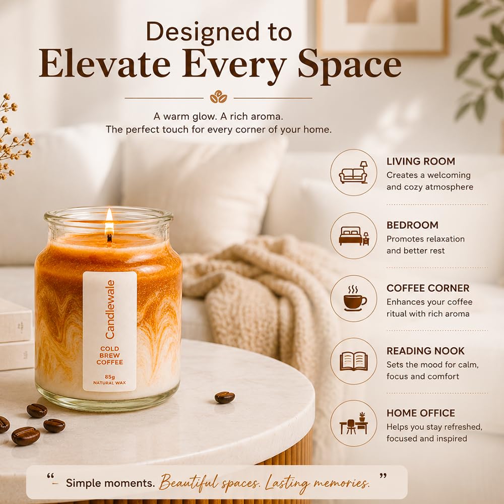 Cold Brew Coffee Latte Scented Soy Wax Jar Candles, Pack of 2