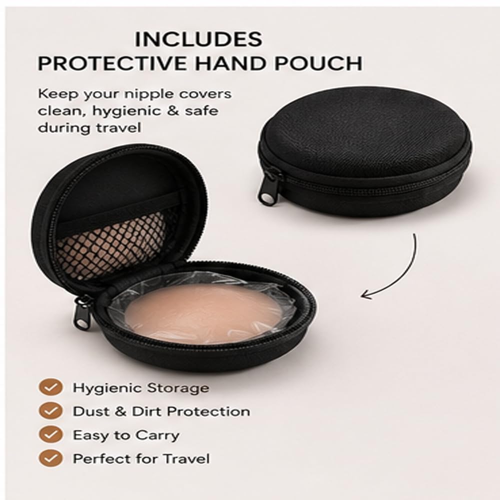 Reusable Silicone Nipple Covers for Women | 2 Pairs (4 Pieces) Invisible Adhesive Breast Covers | Strapless Backless Dress Accessories | Skin Tone