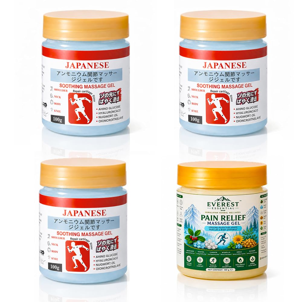 Japanese Formula Soothing Massage Gel | Enhanced Cooling Formula | Fast Cooling Relief for Neck, Shoulder, Back, Knee & Joint Pain | Non-Greasy Massage Gel | 100g (Pack of 3+1 Free)