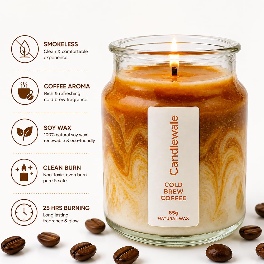 Cold Brew Coffee Latte Scented Soy Wax Jar Candles, Pack of 2