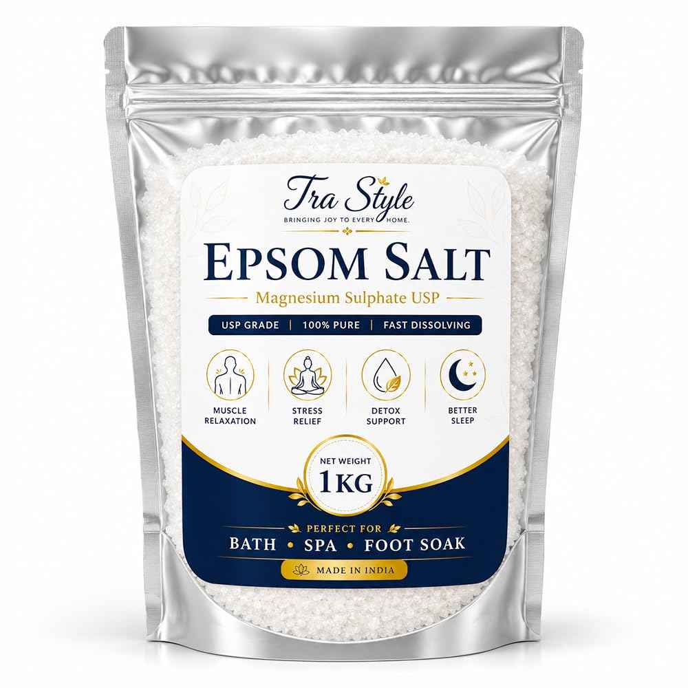 Tra Style Epsom Salt magnesium sulphate USP crystals, 1 kg pouch, fast dissolving