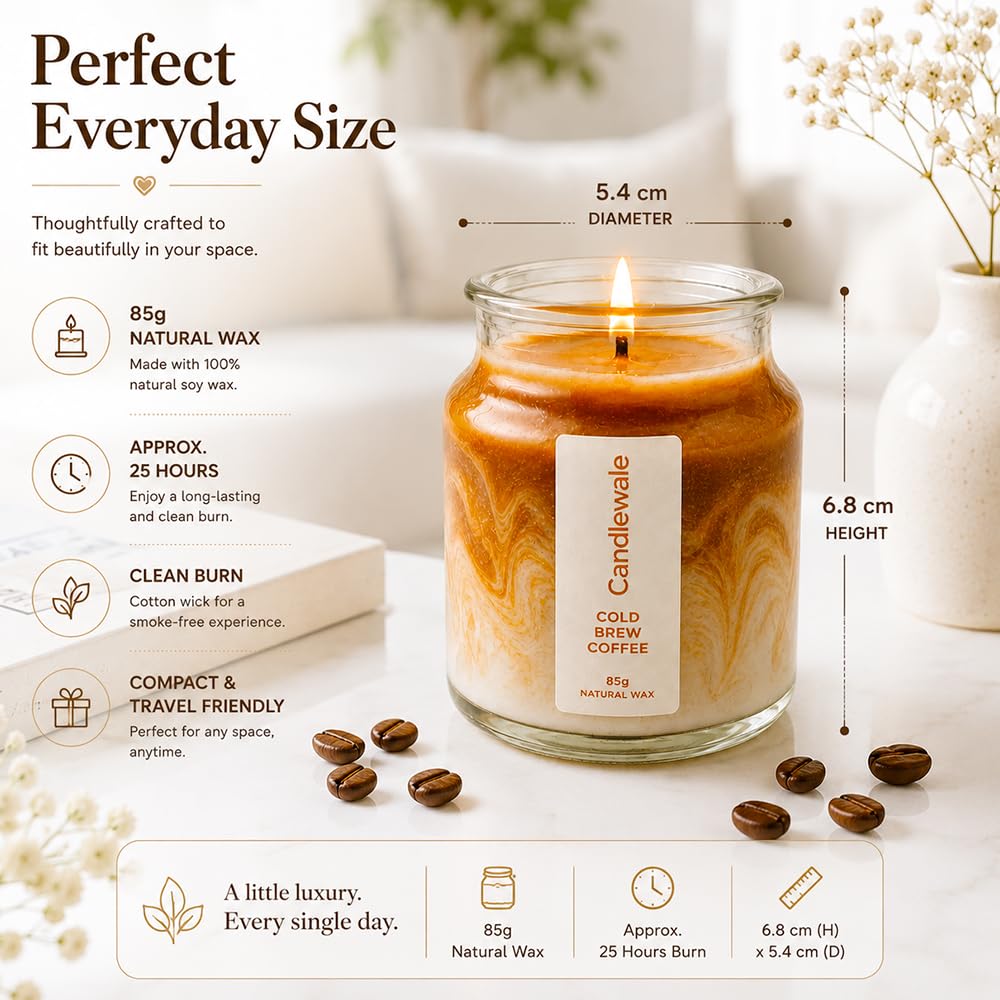 Cold Brew Coffee Latte Scented Soy Wax Jar Candles, Pack of 2