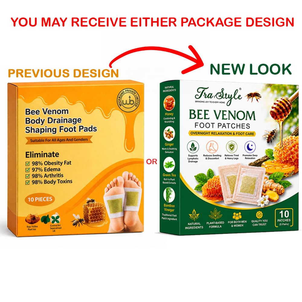 Bee Venom Body Drainage Shaping Foot Pads, Detox Patches with Green Tea Extract for Feet, Overnight Use, 10 Pieces