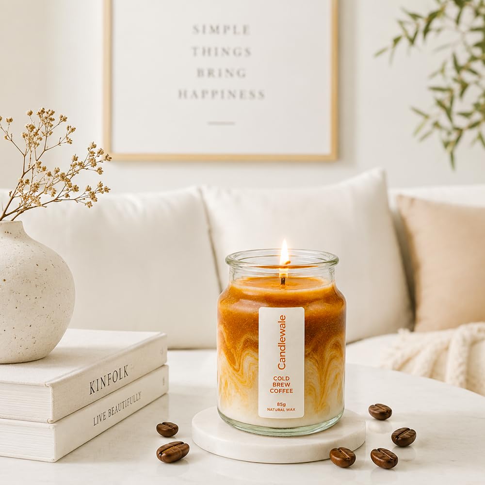 Cold Brew Coffee Latte Scented Soy Wax Jar Candles, Pack of 2