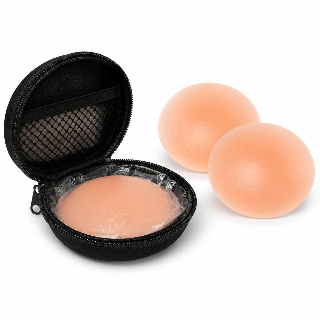 Reusable Silicone Nipple Covers for Women | 2 Pairs (4 Pieces) Invisible Adhesive Breast Covers | Strapless Backless Dress Accessories | Skin Tone