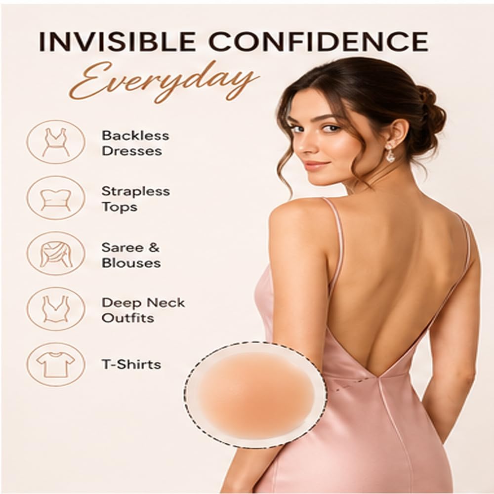 Reusable Silicone Nipple Covers for Women | 2 Pairs (4 Pieces) Invisible Adhesive Breast Covers | Strapless Backless Dress Accessories | Skin Tone