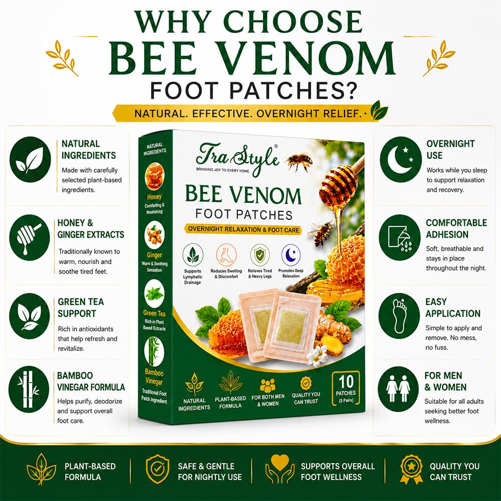 Bee Venom Foot Patch Body Drainage Shaping Foot Pads, 10 Pieces | Detox Patches, Green Tea Extract, Overnight Use