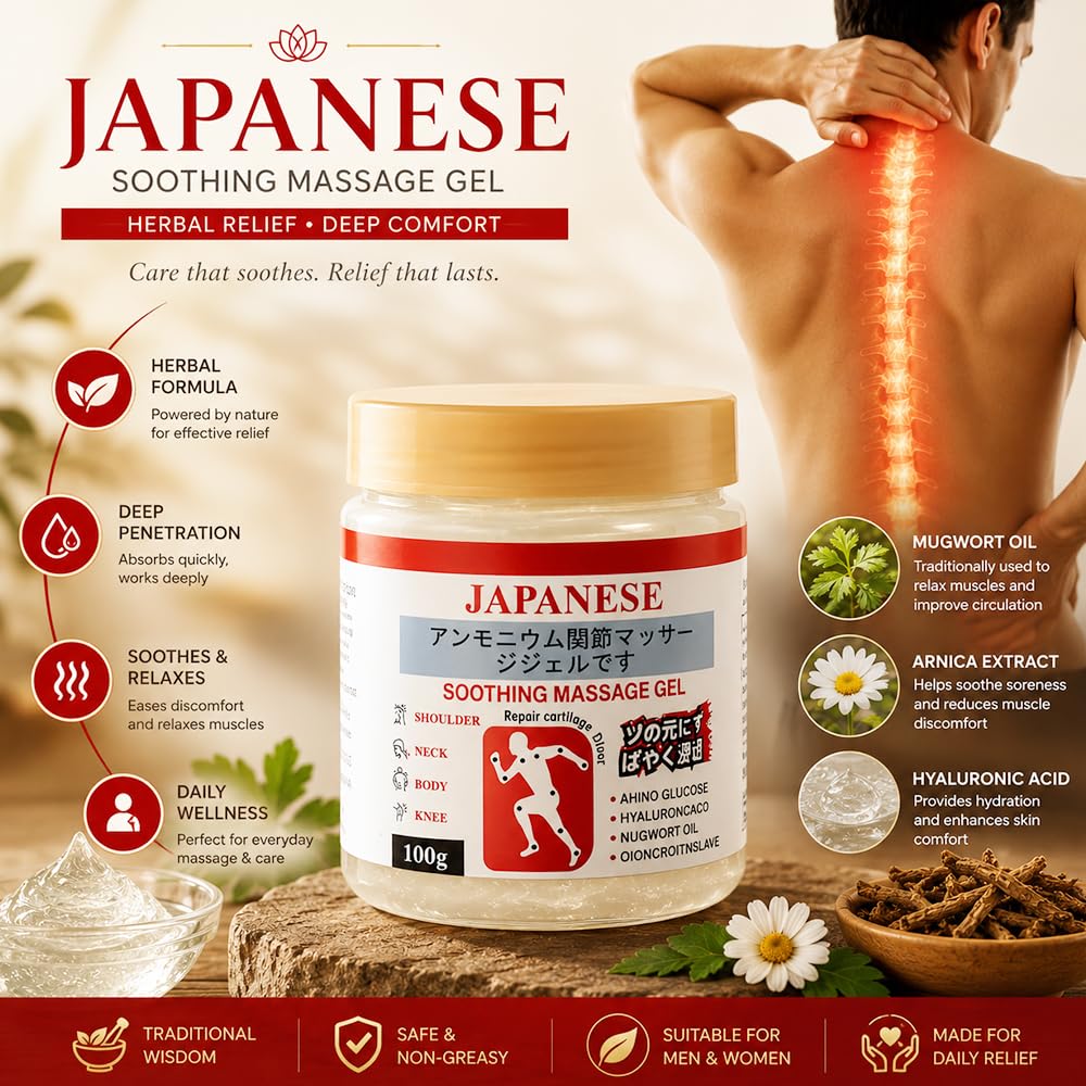Japanese Formula Soothing Massage Gel | Enhanced Cooling Formula | Fast Cooling Relief for Neck, Shoulder, Back, Knee & Joint Pain | Non-Greasy Massage Gel | 100g (Pack of 3+1 Free)