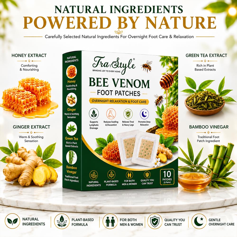 Bee Venom Foot Patch Body Drainage Shaping Foot Pads, 10 Pieces | Detox Patches, Green Tea Extract, Overnight Use