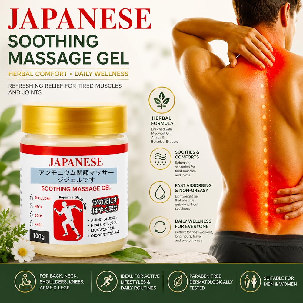 Japanese Formula Soothing Massage Gel | Enhanced Cooling Formula | Fast Cooling Relief for Neck, Shoulder, Back, Knee & Joint Pain | Non-Greasy Massage Gel | 100g (Pack of 3+1 Free)