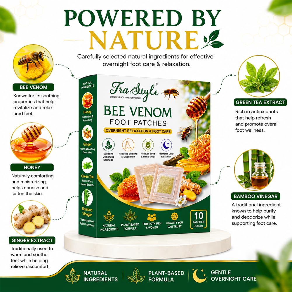 Bee Venom Detox Foot Patches Overnight Herbal Foot Pads, Herbal Foot Care Patches for Relaxation & Sleep Support (Pack of 20)