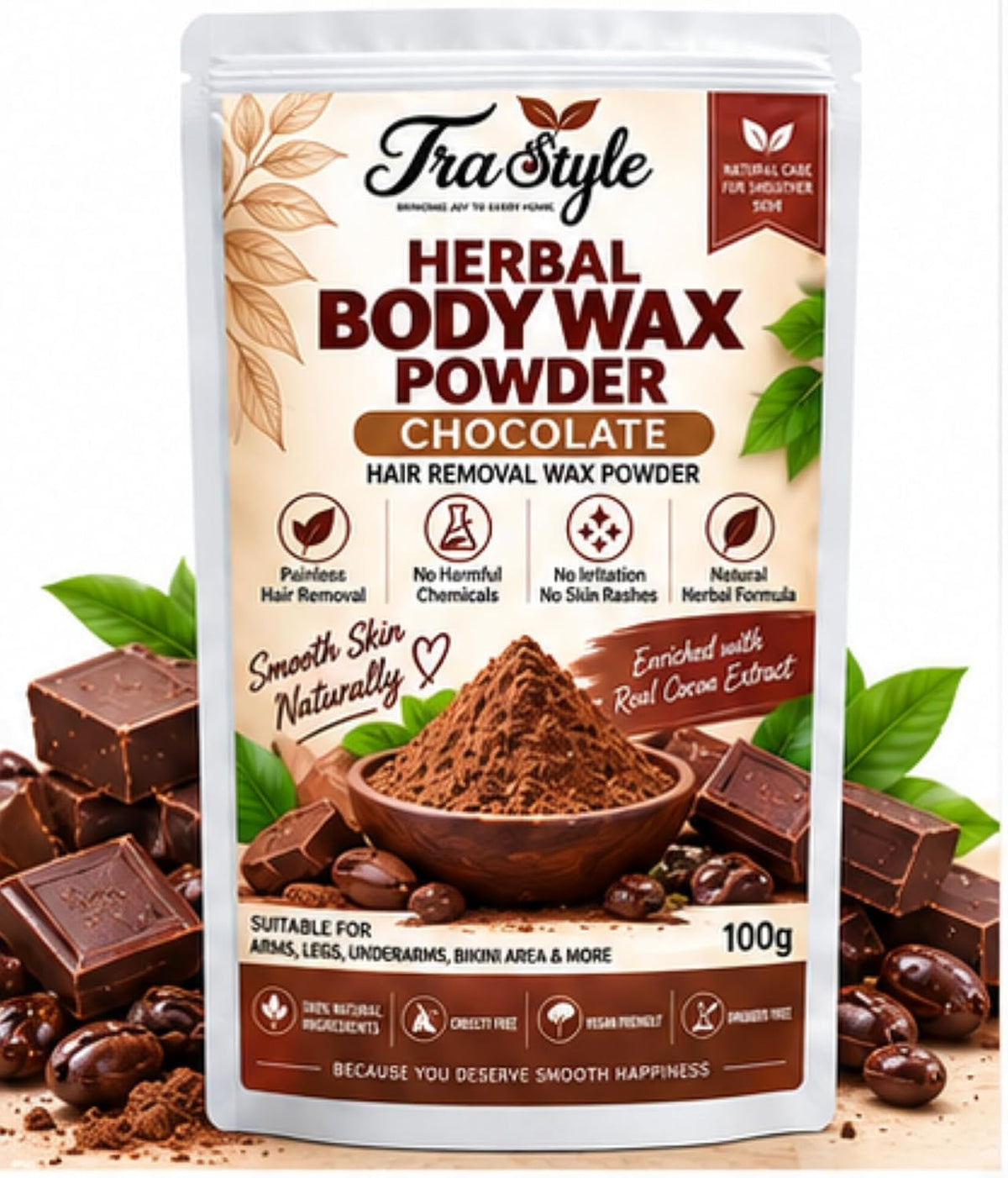 Hair Remover Herbal Body Wax | Bikini Wax Powder 100g (Chocolate)