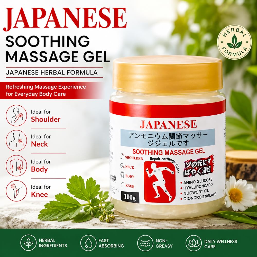 Japanese Formula Soothing Massage Gel | Enhanced Cooling Formula | Fast Cooling Relief for Neck, Shoulder, Back, Knee & Joint Pain | Non-Greasy Massage Gel | 100g (Pack of 3+1 Free)