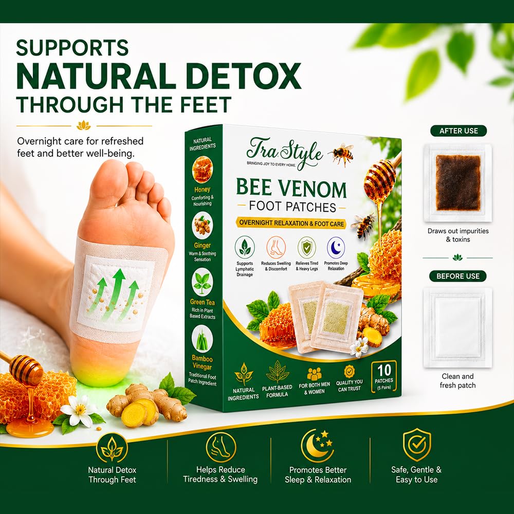Bee Venom Detox Foot Patches Overnight Herbal Foot Pads, Herbal Foot Care Patches for Relaxation & Sleep Support (Pack of 10)