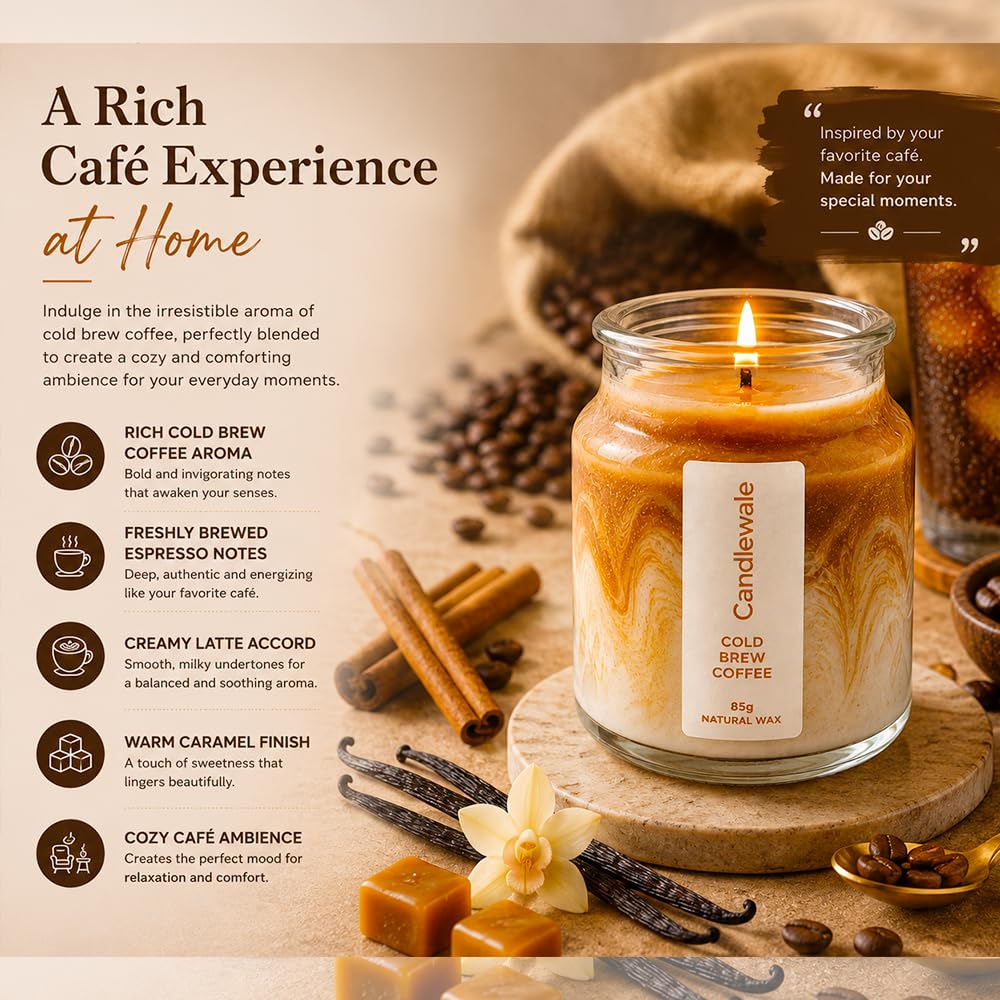 Cold Brew Coffee Latte Scented Soy Wax Jar Candles, Pack of 2
