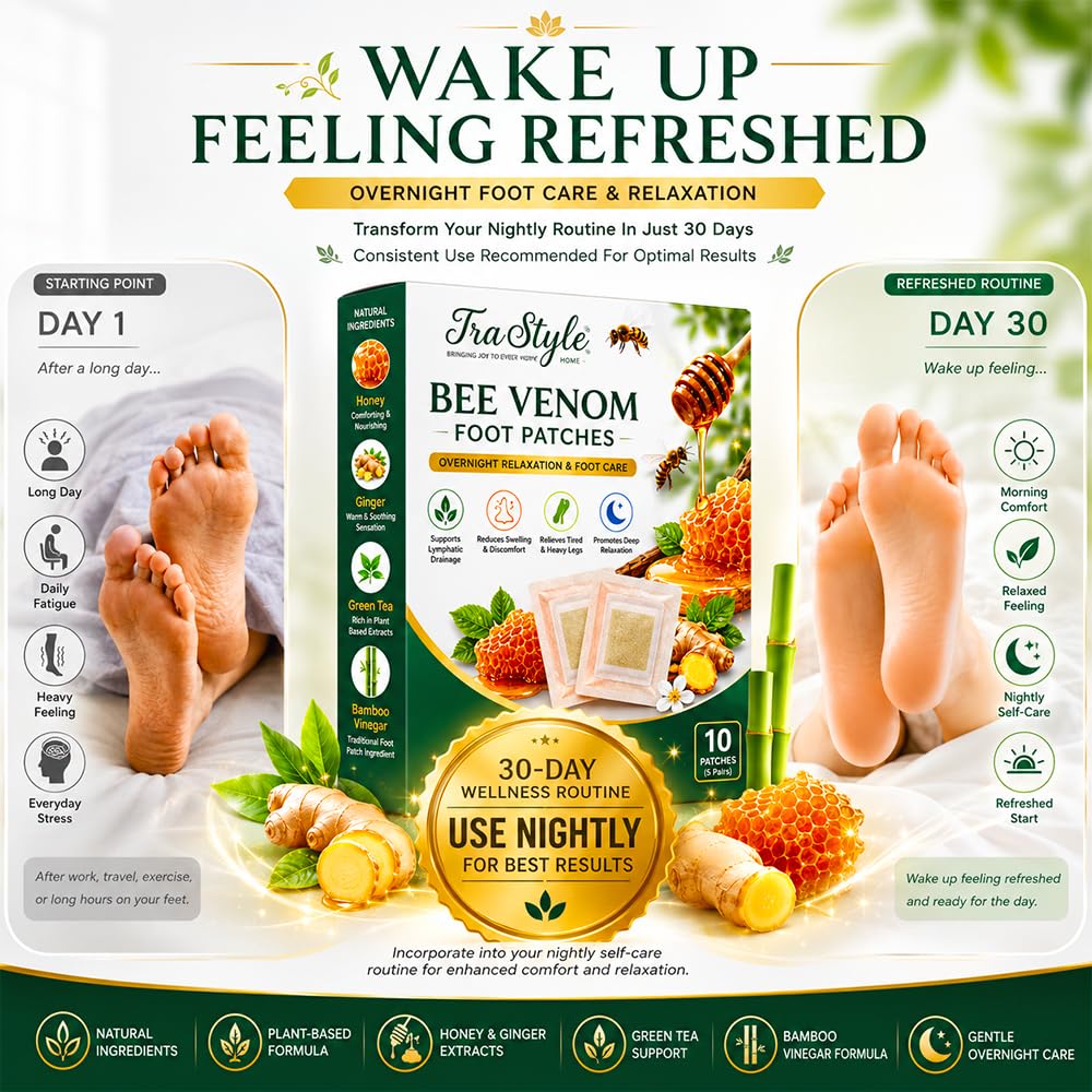 Bee Venom Detox Foot Patches Overnight Herbal Foot Pads, Herbal Foot Care Patches for Relaxation & Sleep Support (Pack of 10)