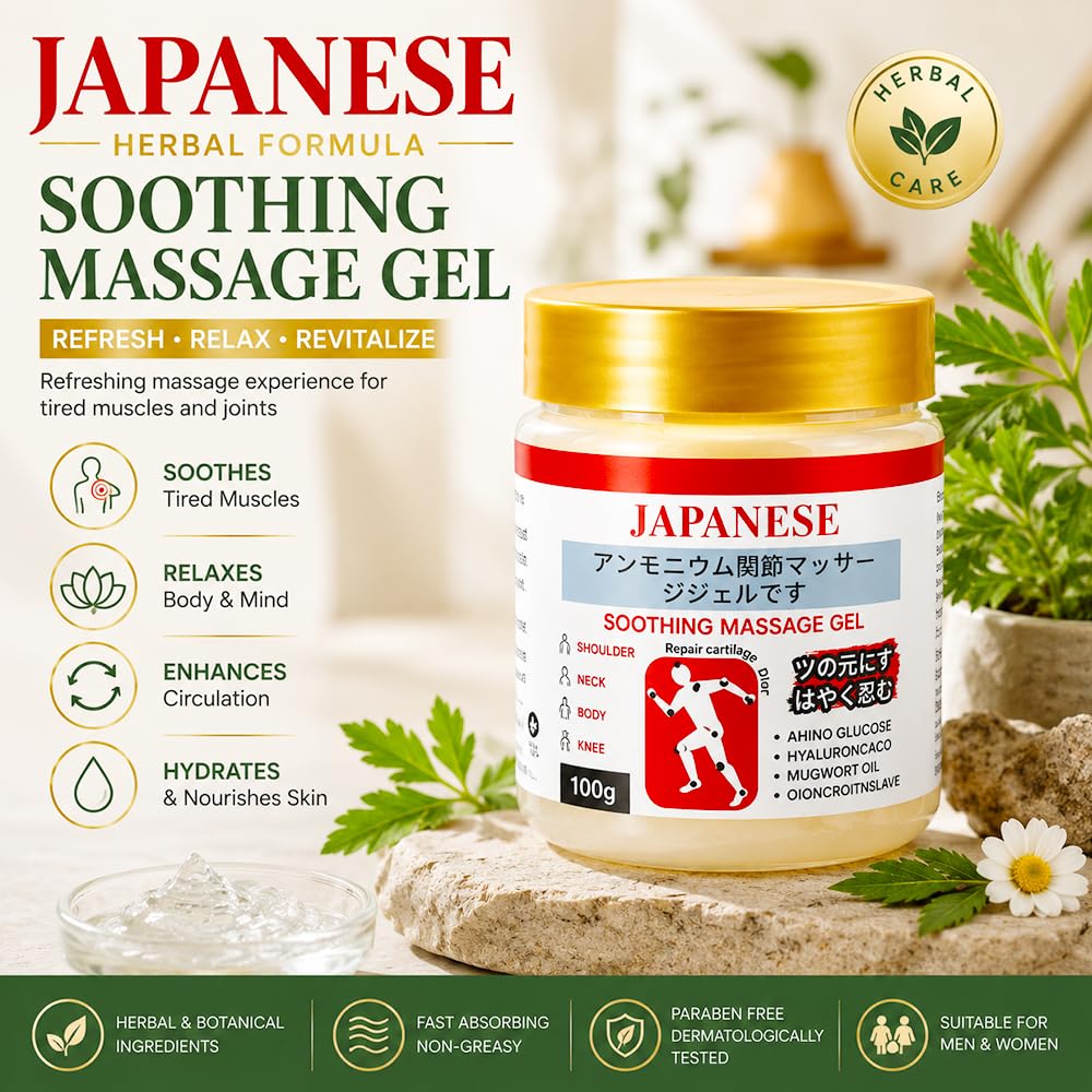Japanese Formula Soothing Massage Gel | Enhanced Cooling Formula | Fast Cooling Relief for Neck, Shoulder, Back, Knee & Joint Pain | Non-Greasy Massage Gel | 100g (Pack of 3+1 Free)
