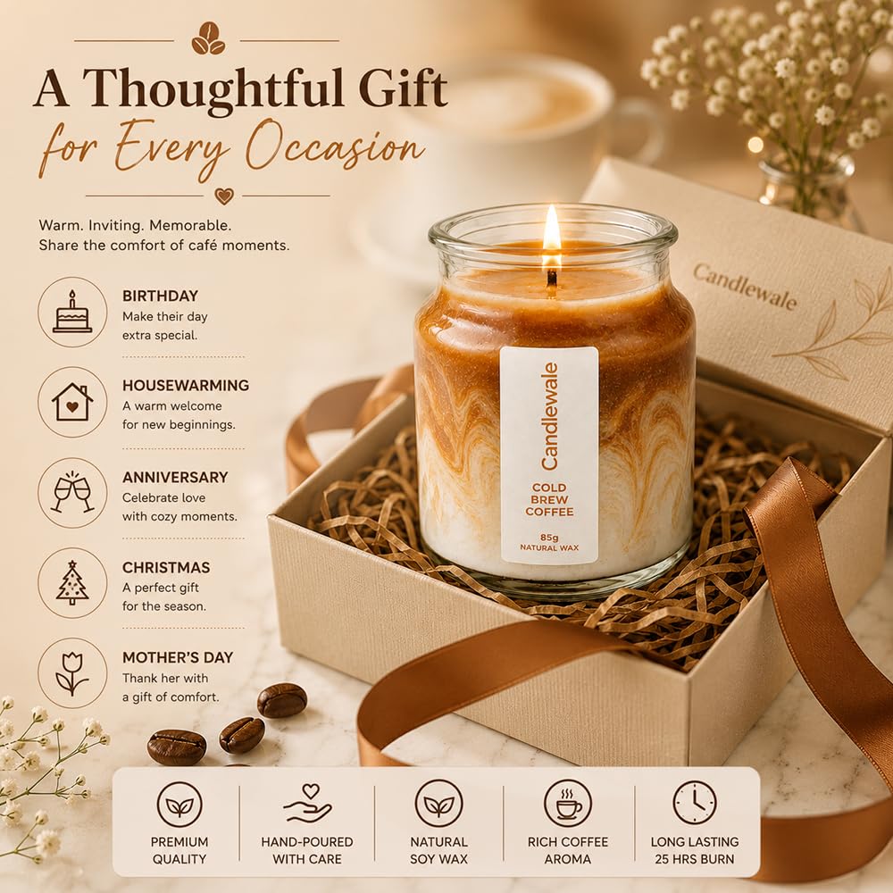 Cold Brew Coffee Latte Scented Soy Wax Jar Candles, Pack of 2