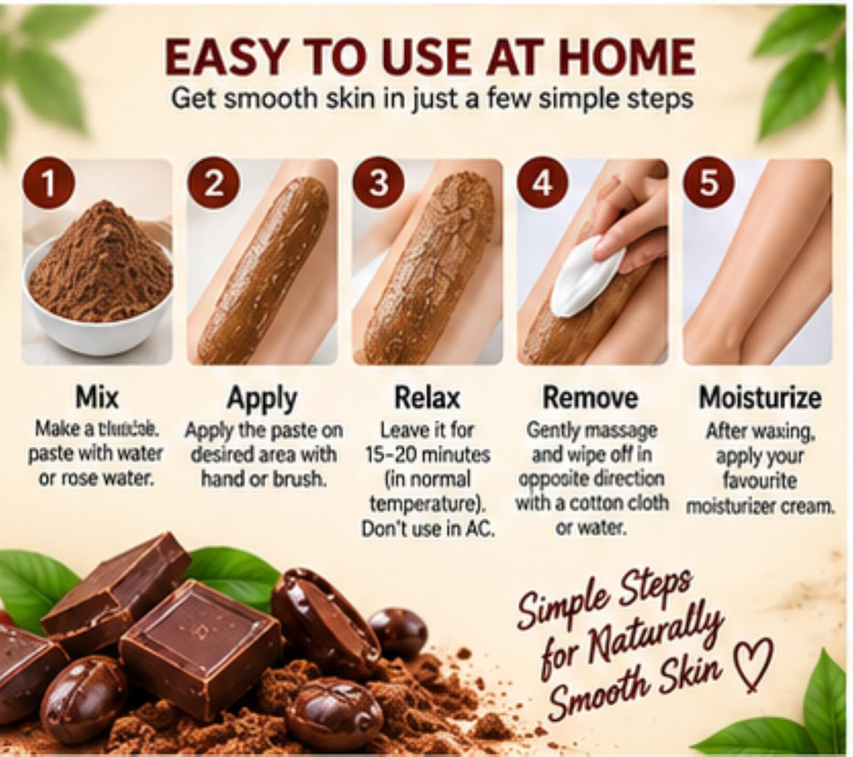 Hair Remover Herbal Body Wax | Bikini Wax Powder 100g (Chocolate)