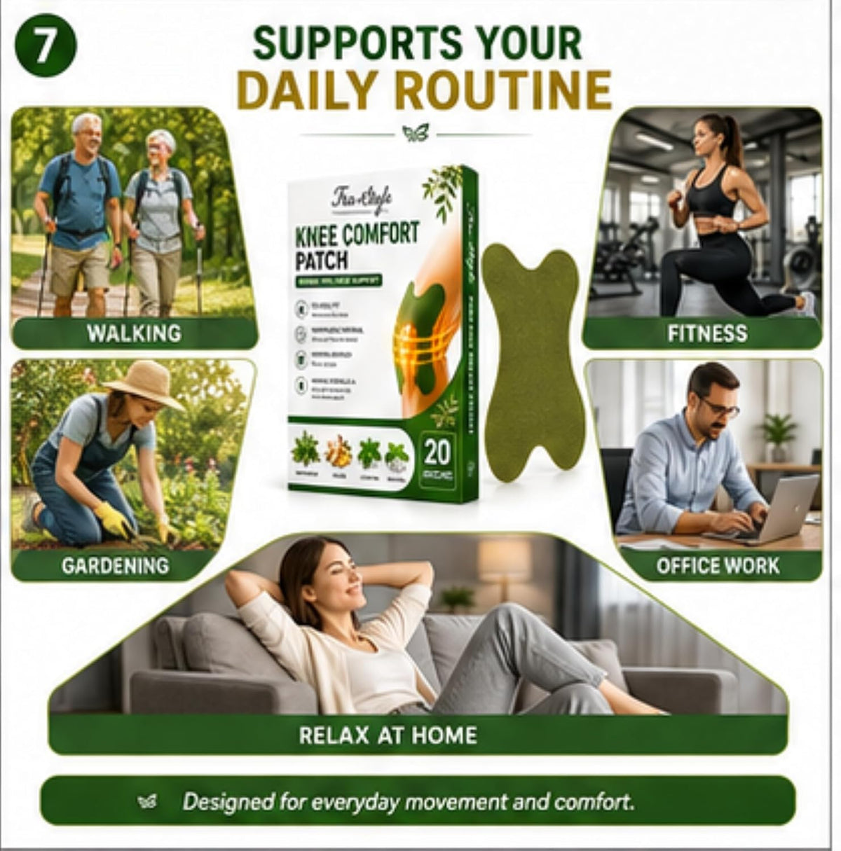 Knee Patch for Quick Pain Relief | Herbal Wormwood Ginger Camphor Patch for Knee, Back, Neck & Shoulder (20)