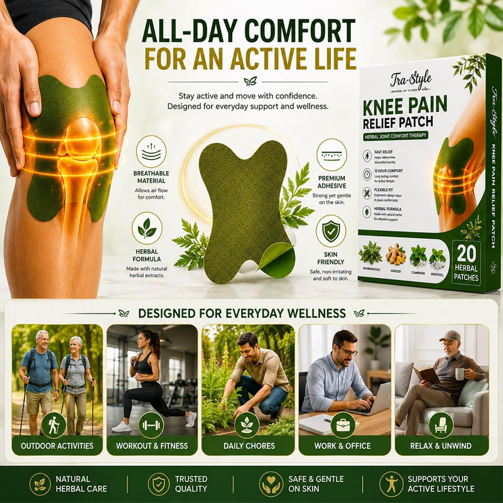 Knee Patch for Quick Pain Relief | Herbal Wormwood Ginger Camphor Patch for Knee, Back, Neck & Shoulder (20)
